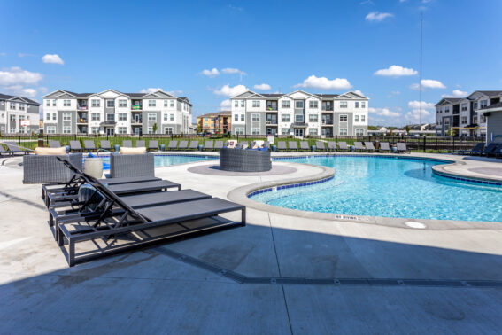 Lounge chairs by the pool side