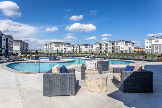 Lounge chairs by the pool side